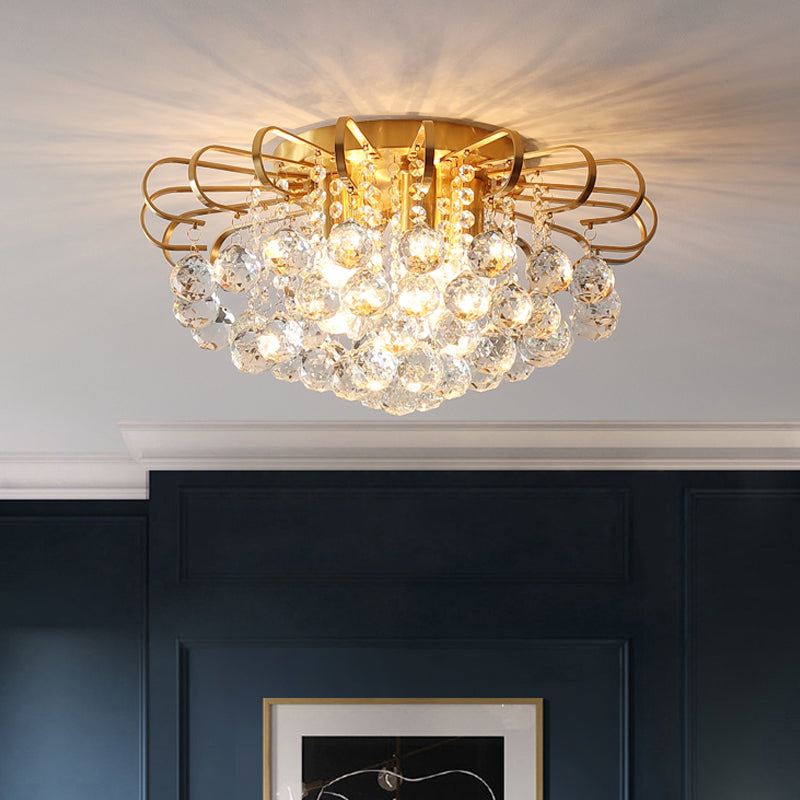 Modern Gold Cascade Flush Mount Light - Crystal Ball Ceiling (3/5 Lights 14/18 Wide)