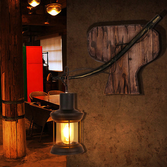 Rustic Wood Lantern Chandelier for Restaurant Ceiling Lighting