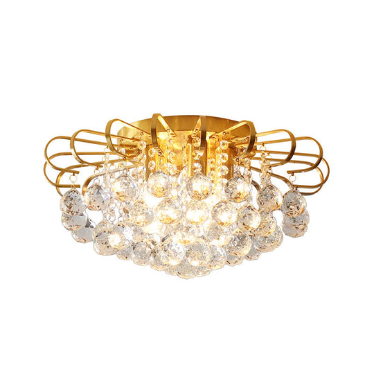 Plafonnier moderne en forme de cascade dorée - Plafonnier en forme de boule de cristal (3/5 lumières, 14"/18" de large)