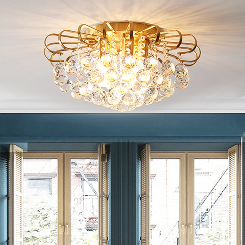 Plafonnier moderne en forme de cascade dorée - Plafonnier en forme de boule de cristal (3/5 lumières, 14"/18" de large)