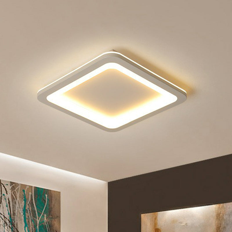 Minimalist Grey Geometric Acrylic Flush Mount Led Lighting Fixture For Bedroom / 14.5 Square Plate