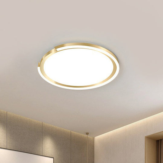 Plafonnier LED moderne en or - Design métallique simple, forme circulaire extra-mince