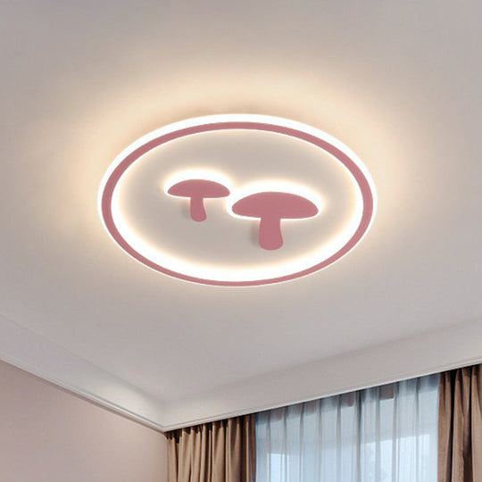 Cartoon Mushroom Led Ceiling Light With Halo Ring For Bedroom - Acrylic Flush Mount Pink / 15.5