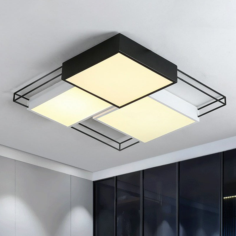 Plafonnier LED en métal nordique avec design à épissure carrée noire et blanche