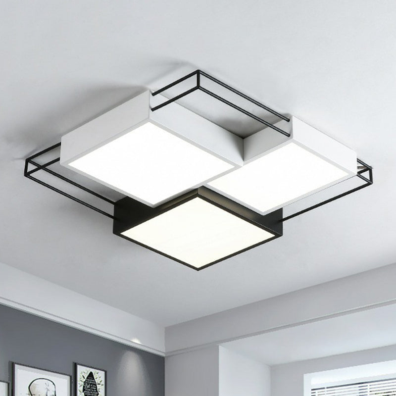 Plafonnier LED en métal nordique avec design à épissure carrée noire et blanche