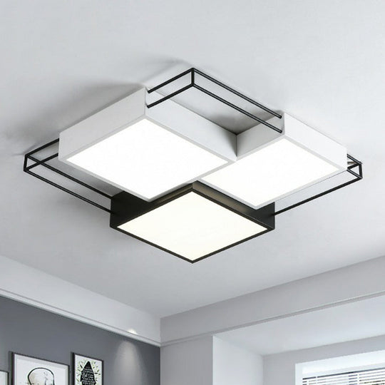 Nordic Metal Led Flush Ceiling Light Fixture With Black And White Square Splicing Design Black-White