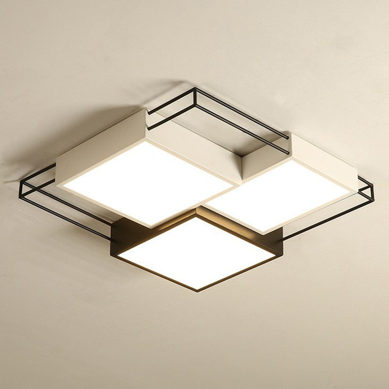 Plafonnier LED en métal nordique avec design à épissure carrée noire et blanche