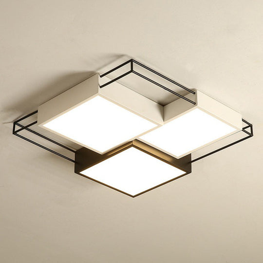 Plafonnier LED en métal nordique avec design à épissure carrée noire et blanche