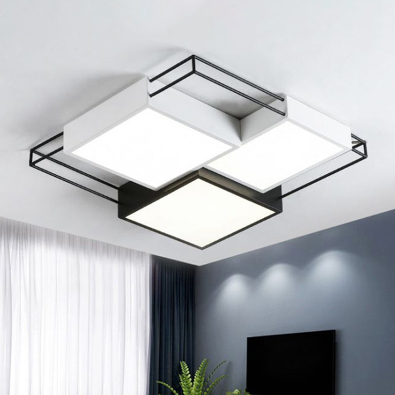 Plafonnier LED en métal nordique avec design à épissure carrée noire et blanche