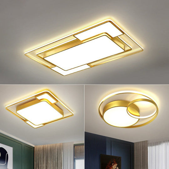 Modern Geometric LED Flush Mount Gold Ceiling Light for Living Room