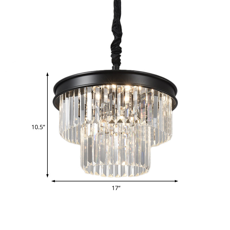 Postmodern Clear Crystal Glass Tiered Ceiling Light Chandelier 9/12-Lights Black 16/23 Wide

This