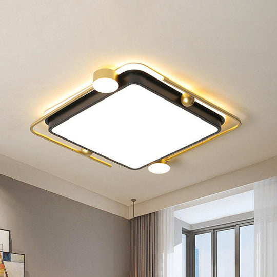 Modern Gold-Black Geometric Flush Ceiling Light: LED Flush Mount Fixture for Contemporary Metal Bedroom Lighting