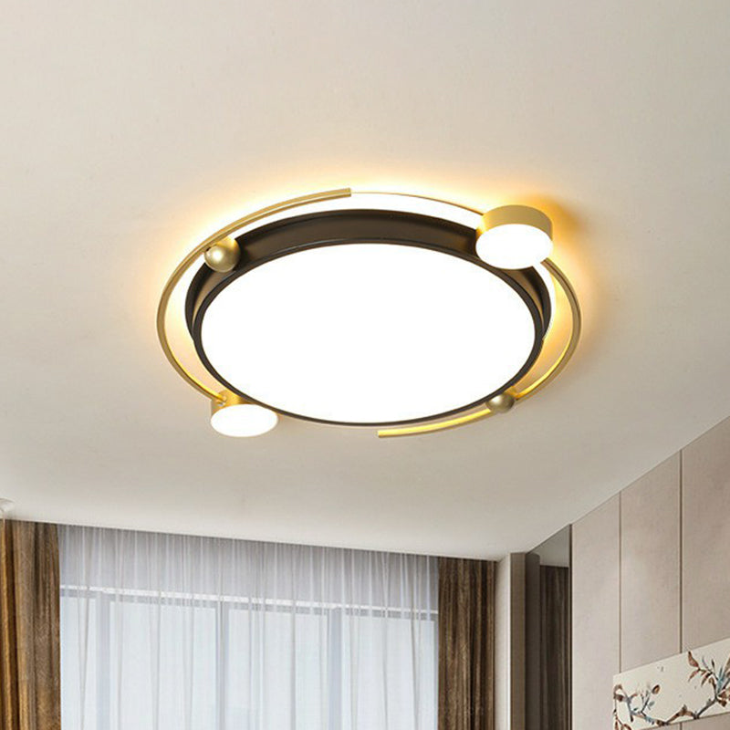 Modern Gold-Black Geometric Flush Ceiling Light: LED Flush Mount Fixture for Contemporary Metal Bedroom Lighting