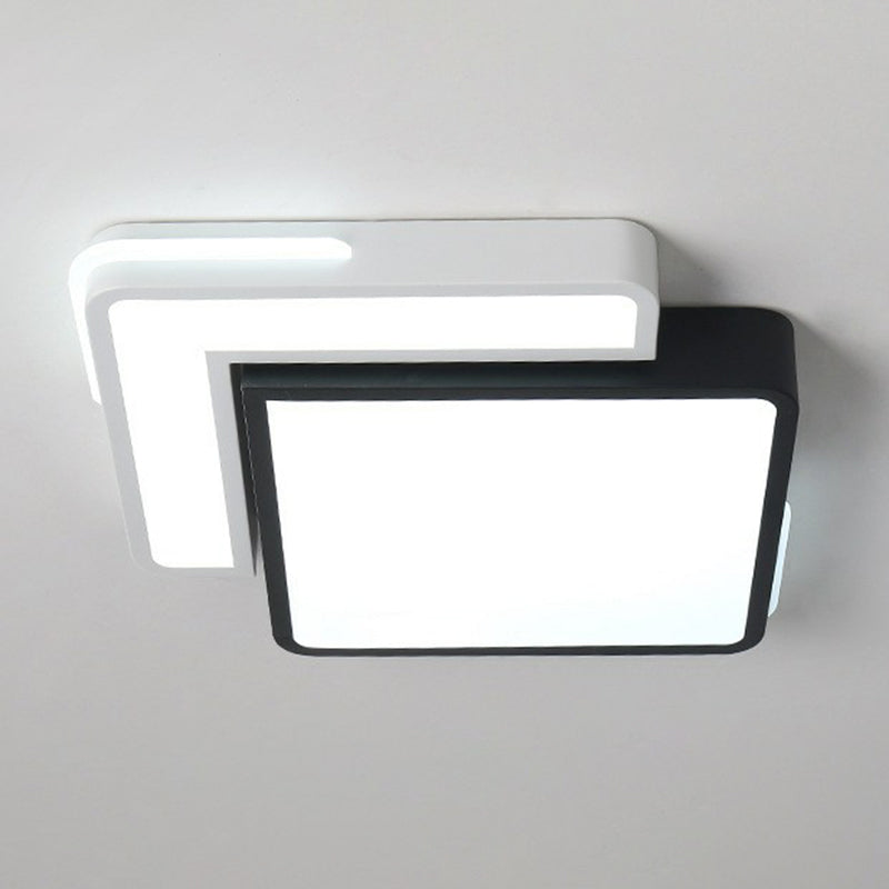 Minimalist Acrylic Led Flush Mount Ceiling Light In Black & White Black-White / Square