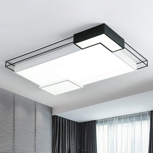 Modern Led Flush Mount Ceiling Light Fixture - Extra-Thin Acrylic Design In Black And White