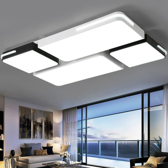 Contemporary Acrylic Flush Ceiling Light - Black and White LED Fixture