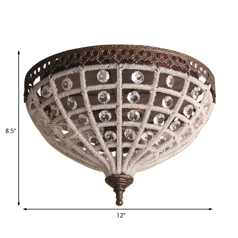 Vintage Bronze Bedroom Ceiling Light with Crystal Basket Shade - 2 Lights
