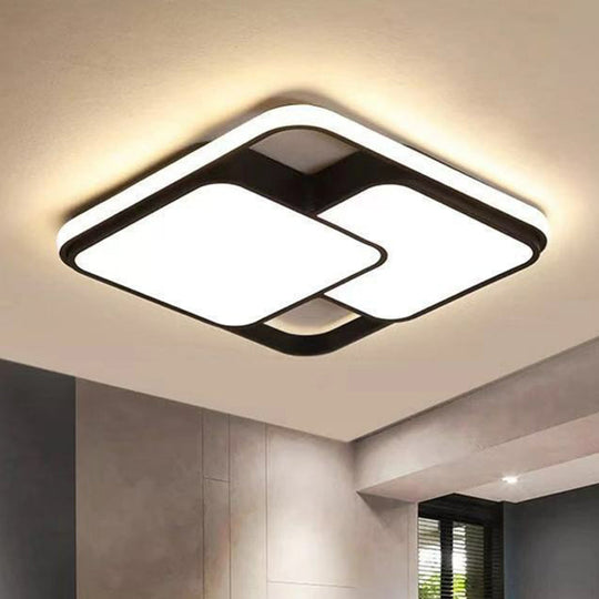 Modern Black LED Flushmount Ceiling Light: Splicing Square Aluminum Design