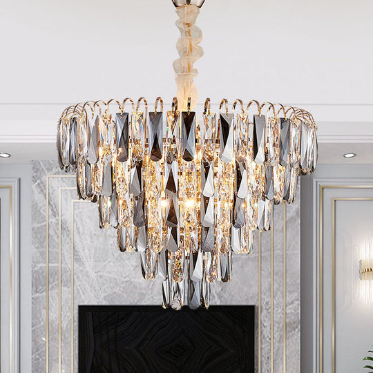 Lustre contemporain en cristal doré - Plafonnier conique à 4 lumières