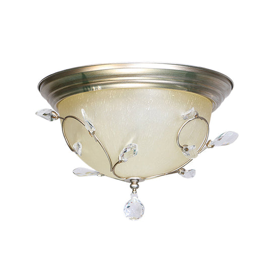 Contemporary 1-Light Ceiling Lamp with Frosted Glass Shade, Crystal Accents, and Nickel Dome Flush Fixture