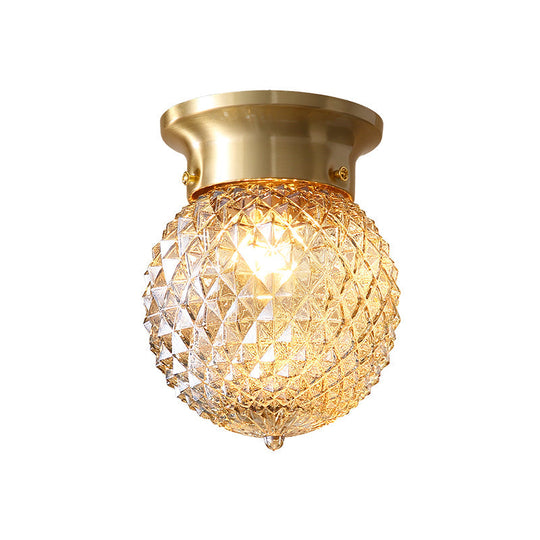 Modern Crystal Shade Flush Mount Ceiling Light - Brass Finish