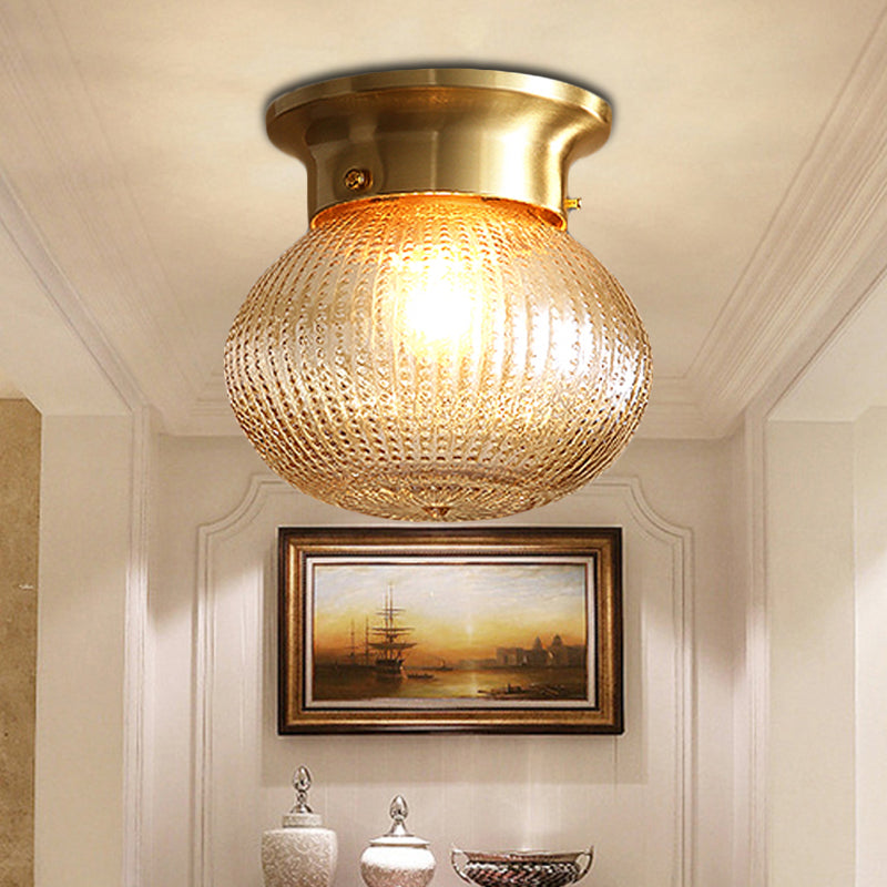 Modern Crystal Shade Flush Mount Ceiling Light - Brass Finish