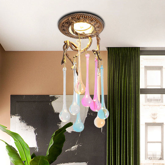 Vintage Blue-Purple/Clear Teardrop Crystal LED Ceiling Light for Bedrooms