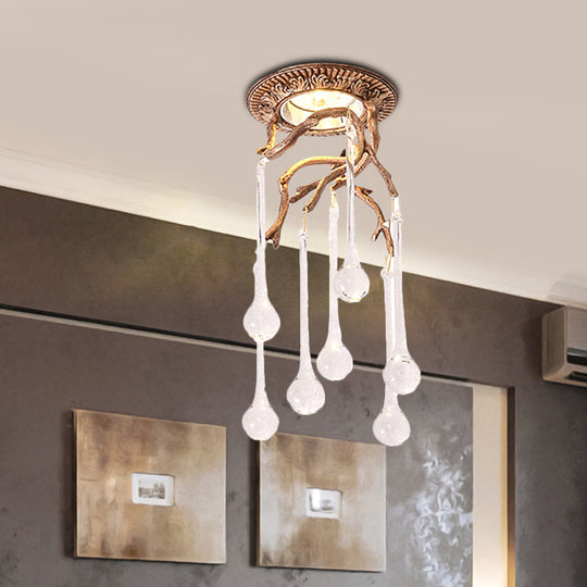 Vintage Blue-Purple/Clear Teardrop Crystal LED Ceiling Light for Bedrooms