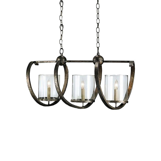 Traditional Clear Glass Hanging Light - Antique Brass/Aged Silver Cylinder Island Lighting Fixture