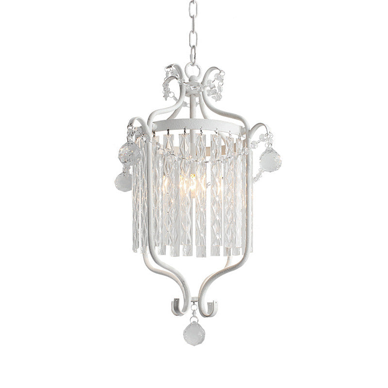 Modern 1-Light Hanging Bird Cage Pendant Light With Crystal Shade - Black/White Ceiling Fixture