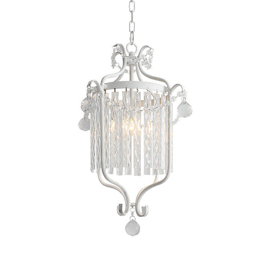 Modern 1-Light Hanging Bird Cage Pendant Light With Crystal Shade - Black/White Ceiling Fixture