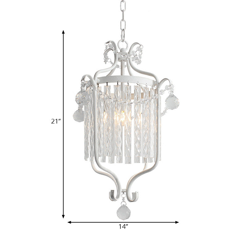 Modern 1-Light Hanging Bird Cage Pendant Light With Crystal Shade - Black/White Ceiling Fixture