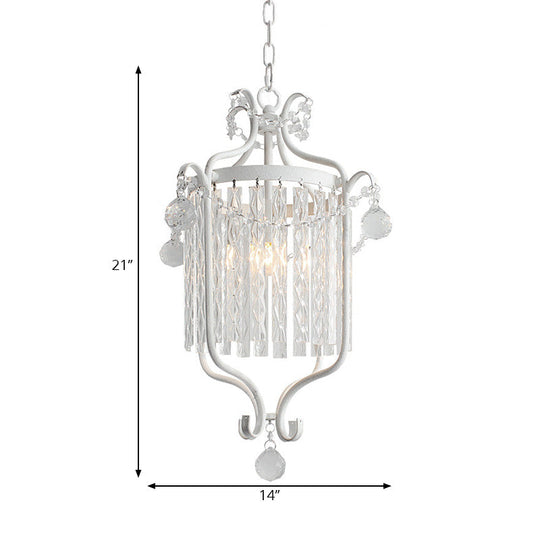 Modern 1-Light Hanging Bird Cage Pendant Light With Crystal Shade - Black/White Ceiling Fixture