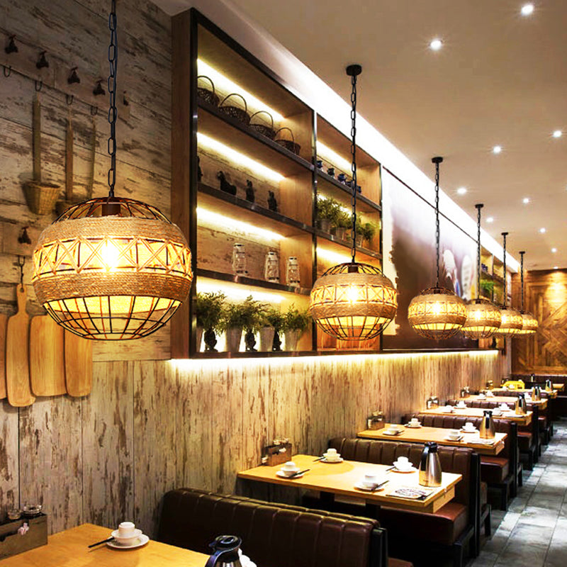 Suspension industrielle géométrique en corde de chanvre - Plafonnier simple en noir