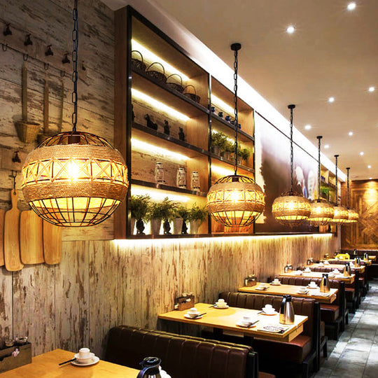 Suspension industrielle géométrique en corde de chanvre - Plafonnier simple en noir