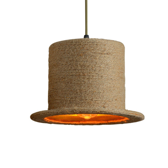 Suspension simple en corde de chanvre de style industriel en marron - Luminaire suspendu au plafond