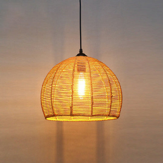 Rustic Hemp Rope Hanging Lamp, Vintage Single-Bulb Pendant for Restaurants - Brown