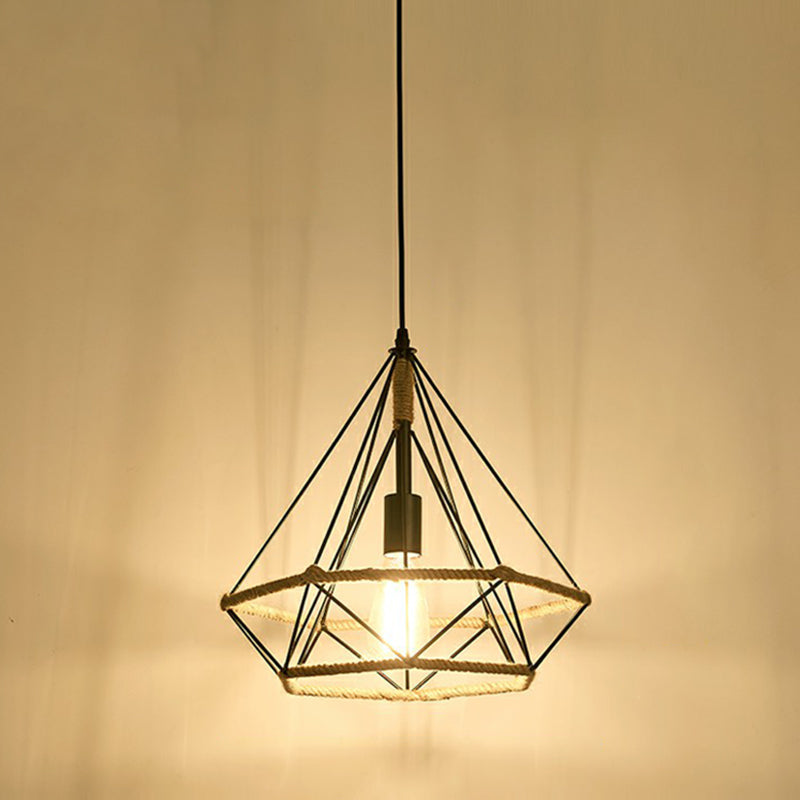 Hemp Rope Pendant Light - Antique 1-Light Fixture In Brown For Restaurants