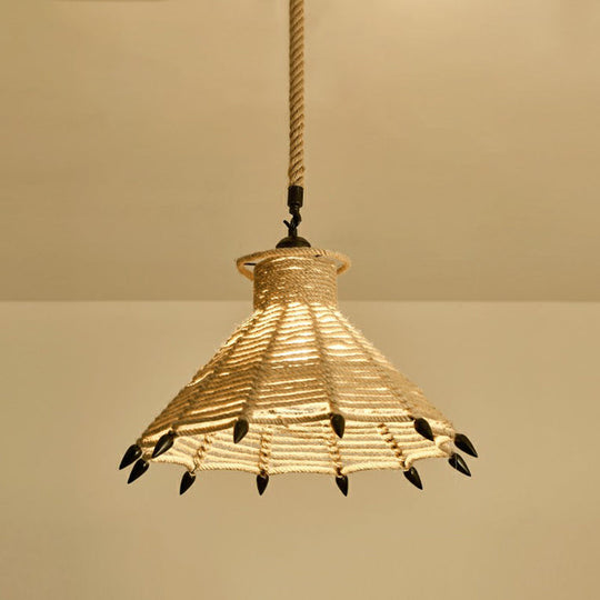 Hemp Rope Pendant Light - Antique 1-Light Fixture In Brown For Restaurants / E