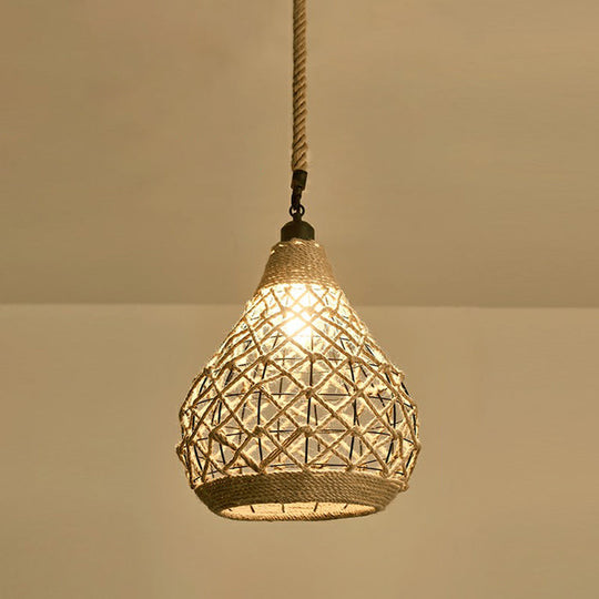 Hemp Rope Pendant Light - Antique 1-Light Fixture In Brown For Restaurants / M