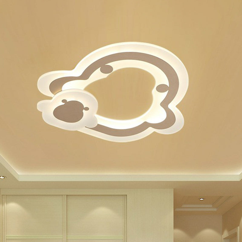 Minimalist White Led Flush Mount Fixture - Ultra-Thin Acrylic Lighting For Kids Bedroom / Penguin