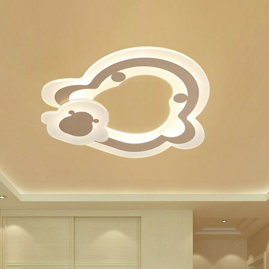 Minimalist White Led Flush Mount Fixture - Ultra-Thin Acrylic Lighting For Kids Bedroom / Penguin