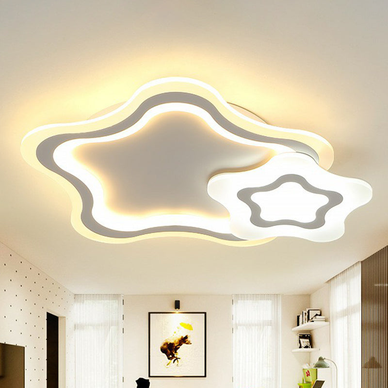 Minimalist White Led Flush Mount Fixture - Ultra-Thin Acrylic Lighting For Kids Bedroom / Star