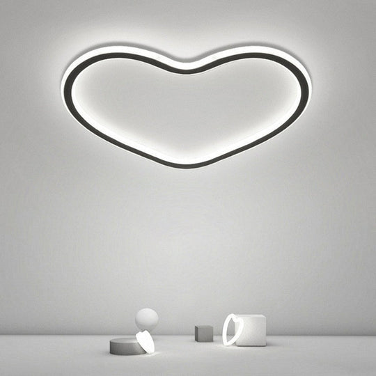 Modern Aluminum Led Flush Ceiling Light For Kids Bedroom - Loop In Black / White Loving Heart