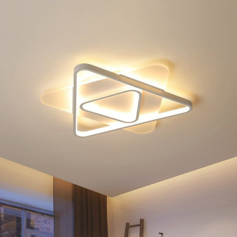 Contemporary Triangle LED Flush Mount Ceiling Light in White - Acrylic Living Room Lighting Fixture