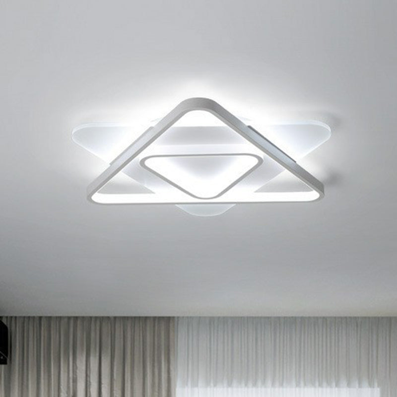 Contemporary Triangle LED Flush Mount Ceiling Light in White - Acrylic Living Room Lighting Fixture