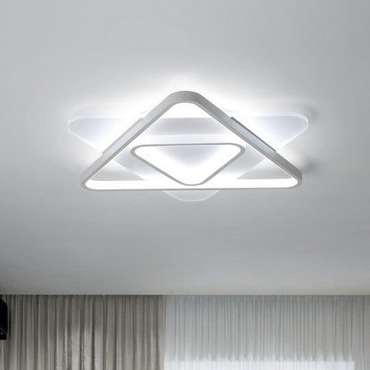 Contemporary Triangle LED Flush Mount Ceiling Light in White - Acrylic Living Room Lighting Fixture