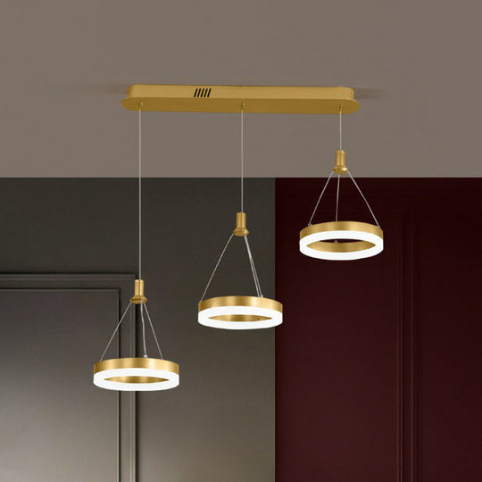 Geometric Led Ceiling Light With Metallic Finish - Perfect For Dining Room 3-Bulb Suspension Fixture