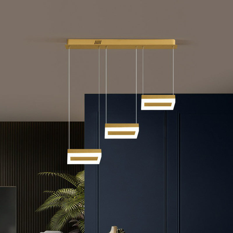 Geometric Led Ceiling Light With Metallic Finish - Perfect For Dining Room 3-Bulb Suspension Fixture