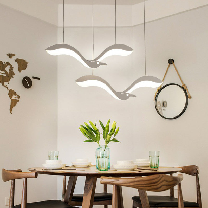 Simplicity Acrylic White LED Pendant Light with Flying Bird Design for Dining Room